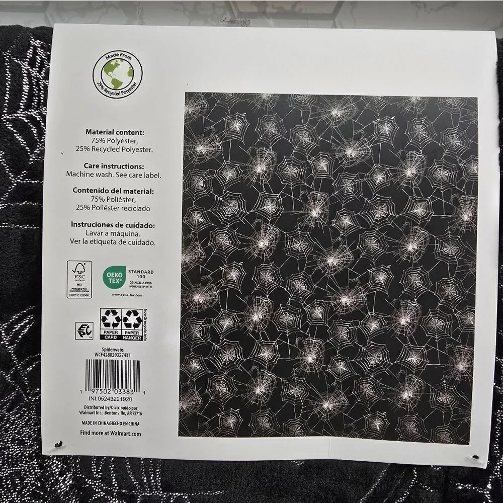 Halloween velvet plush throw blanket- Black w Silver Metallic Spiderwebs- 50x60